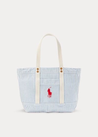 Polo Ralph Lauren Lærred Striped Medium Tote Bag Dame Danmark (OEITX9074)